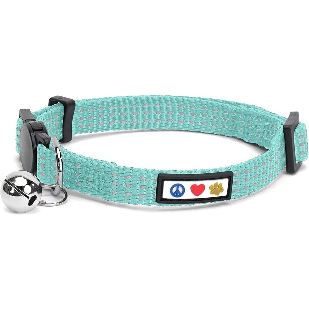 Reflective Teal Cat Collar With Safety Buckle And Removable Bell For Kitten And